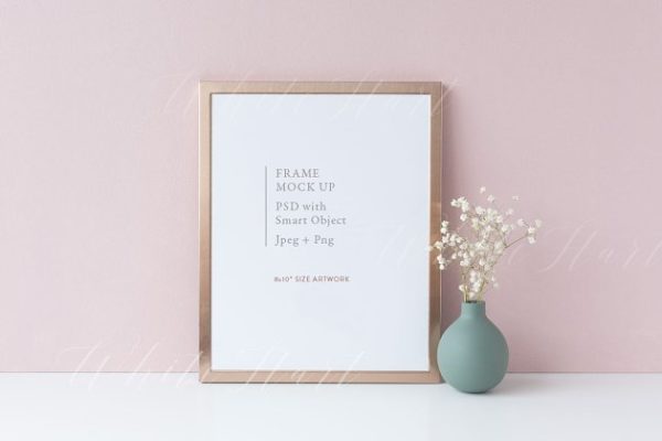 铜制8×10画框框架样机模板- PSD/PNG Copper 8×10 frame mock up – PSD/PNG