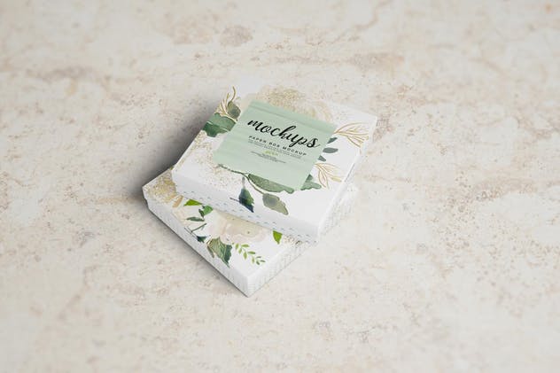 高端方形纸制首饰盒样机 Square Paper Jewelry Box Mockup插图(7)