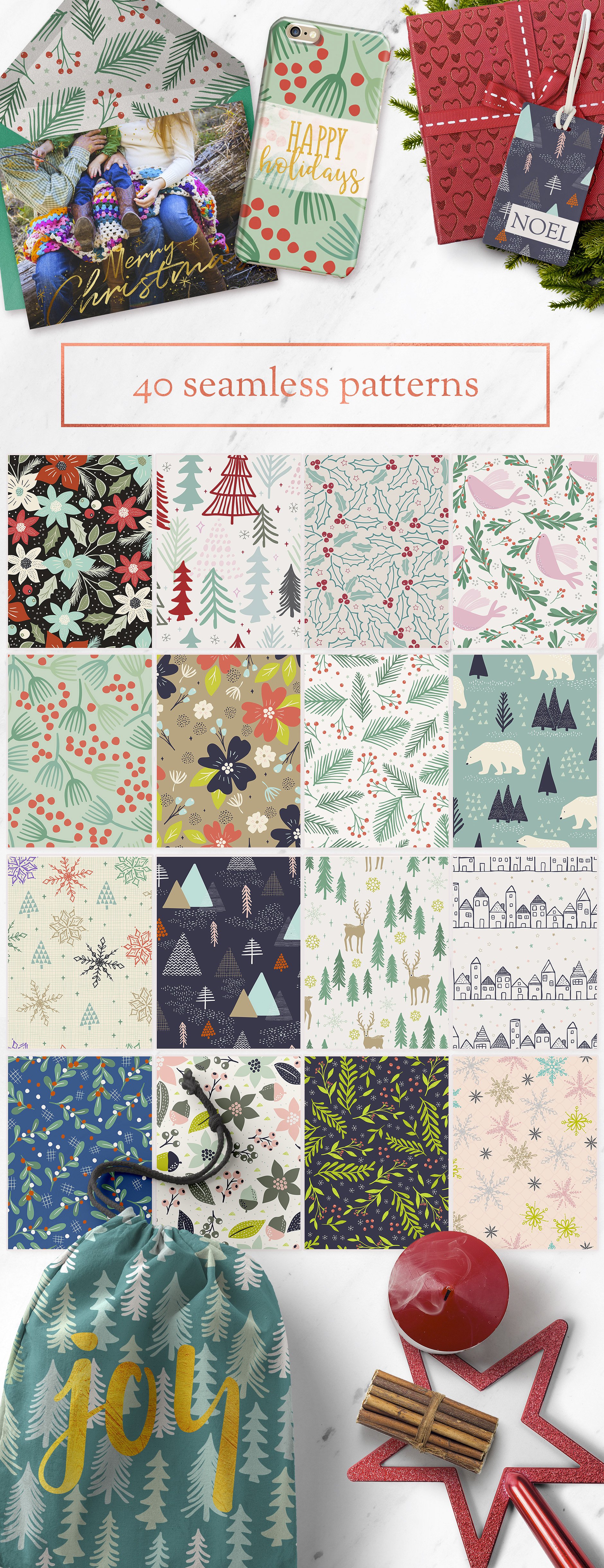 节日主题图案无缝纹理合集 Holiday Seamless Patterns插图(1)