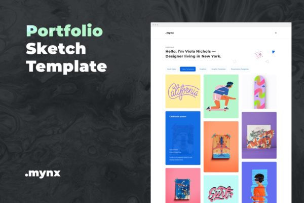 创意设计作品展示网站Sketch设计模板 Portfolio Sketch Template – Mynx