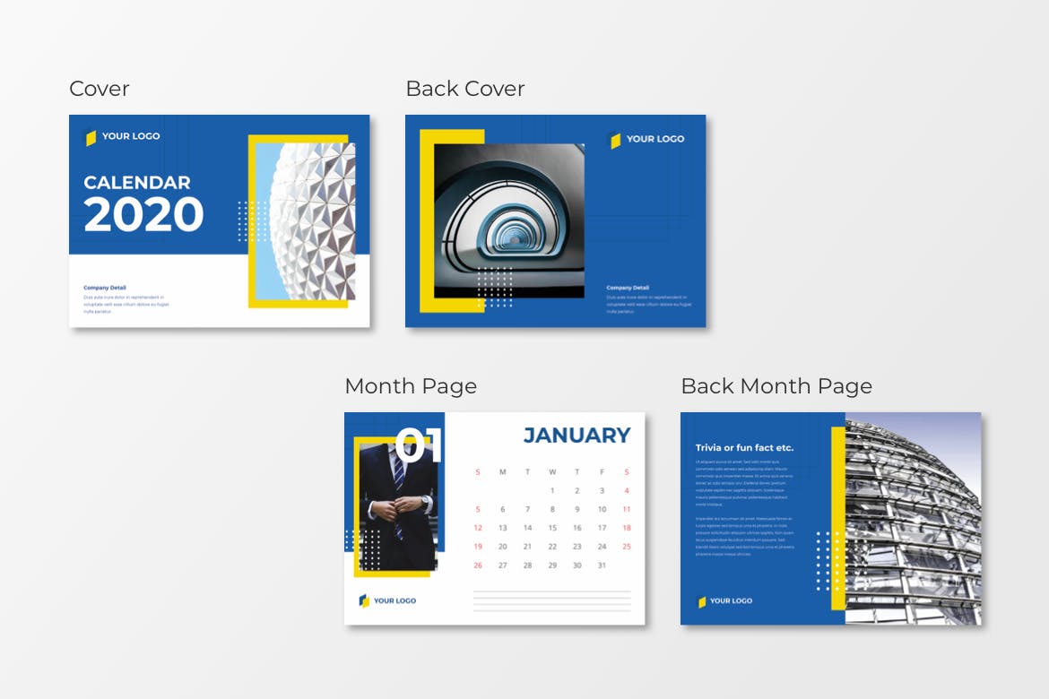 2020年建筑艺术活页日历表设计模板 Calendar 2020插图(1)