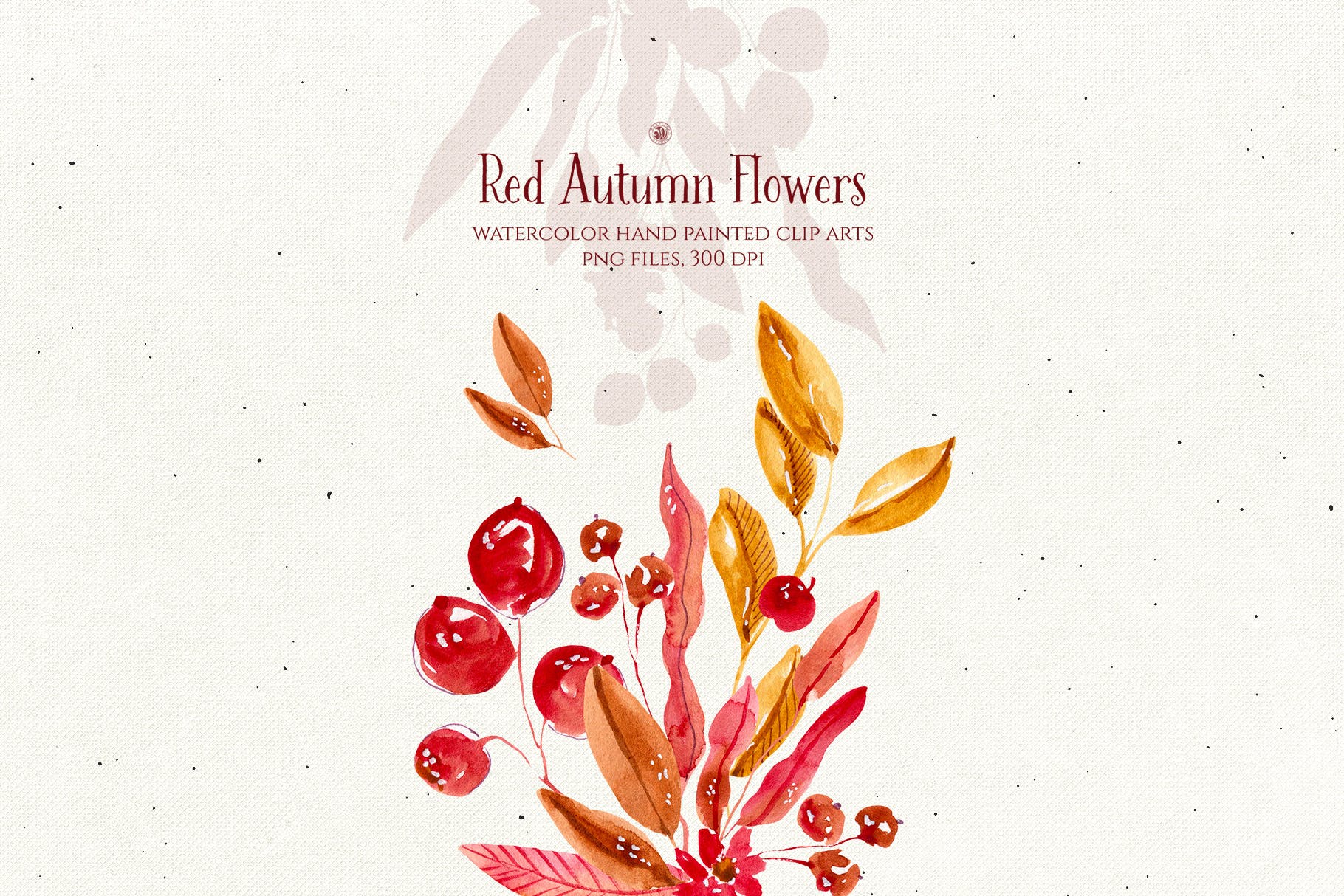 秋天红色水彩手绘花卉剪贴画PNG素材 Red Autumn Flowers插图(1)