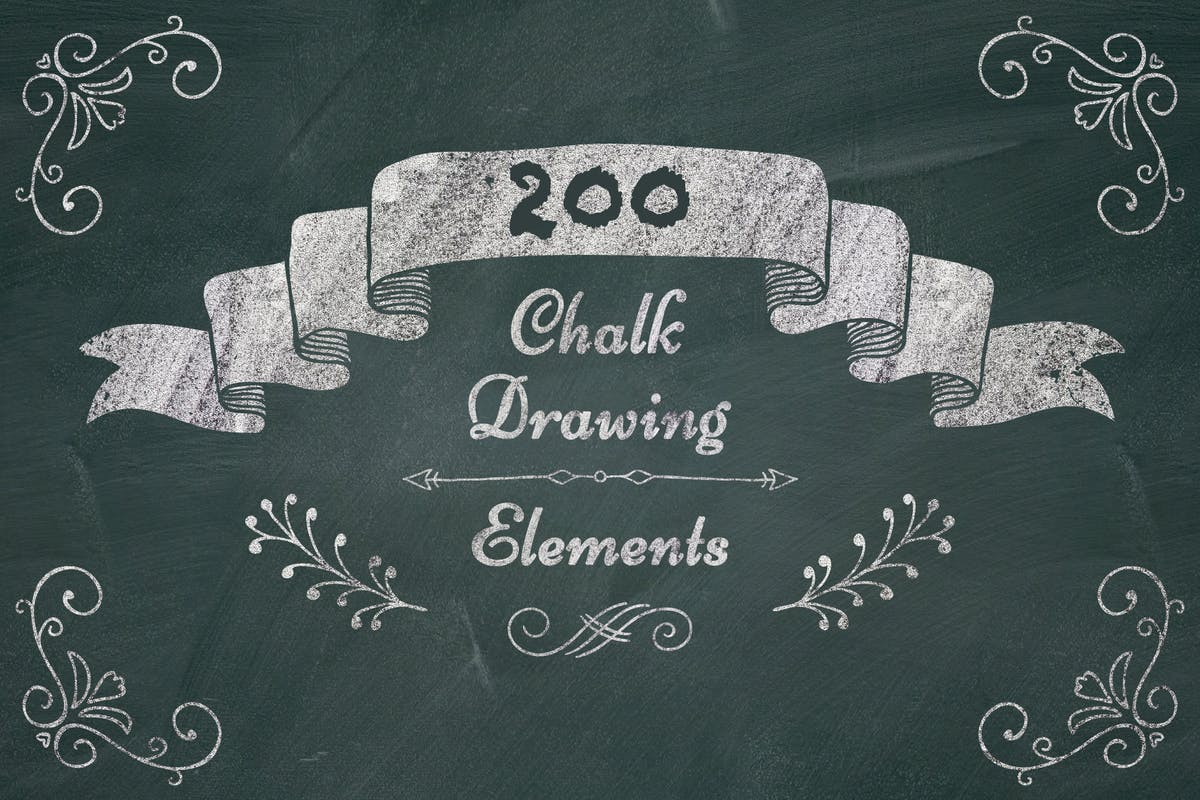 200个高分辨率粉笔画风格装饰元素PNG素材合集 200 High Resolution PNG Elements插图