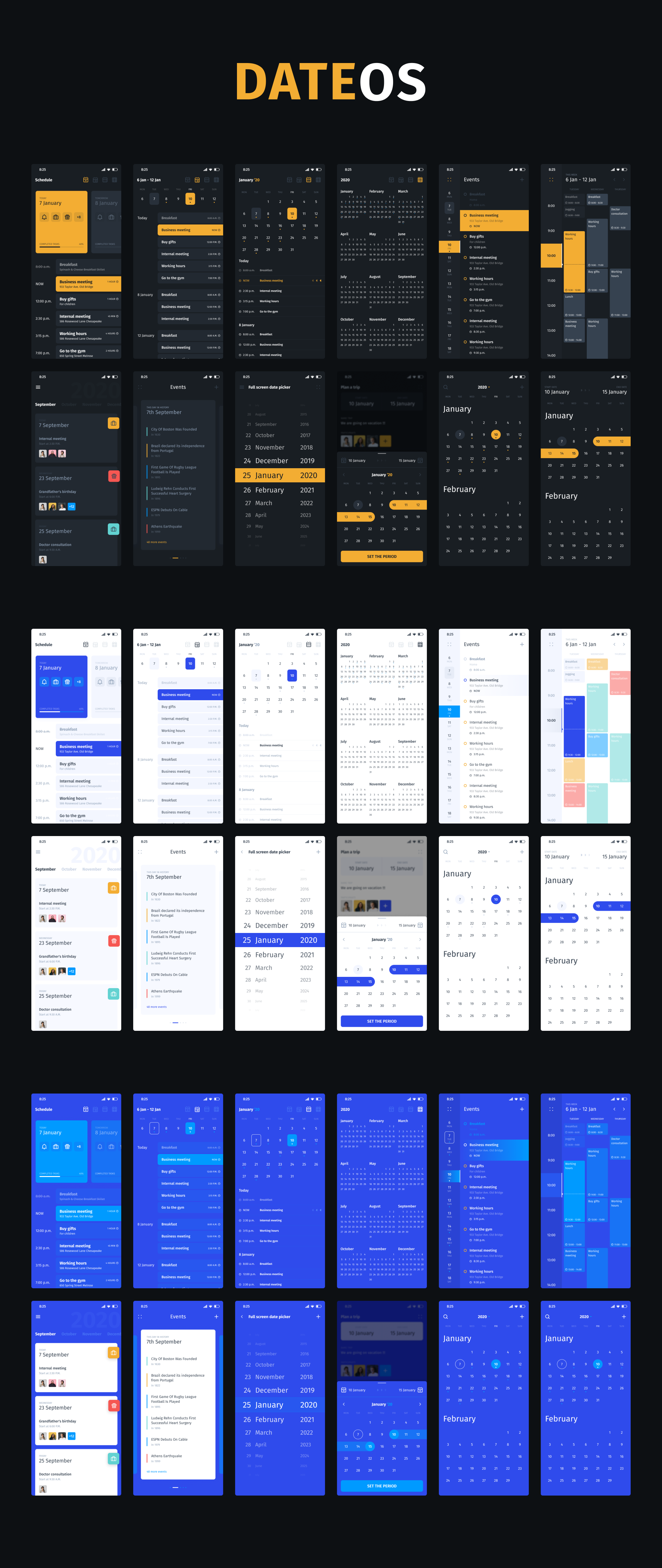 素材库下午茶:日历/时间表/日期APP应用程序UI设计素材库精选套件插图