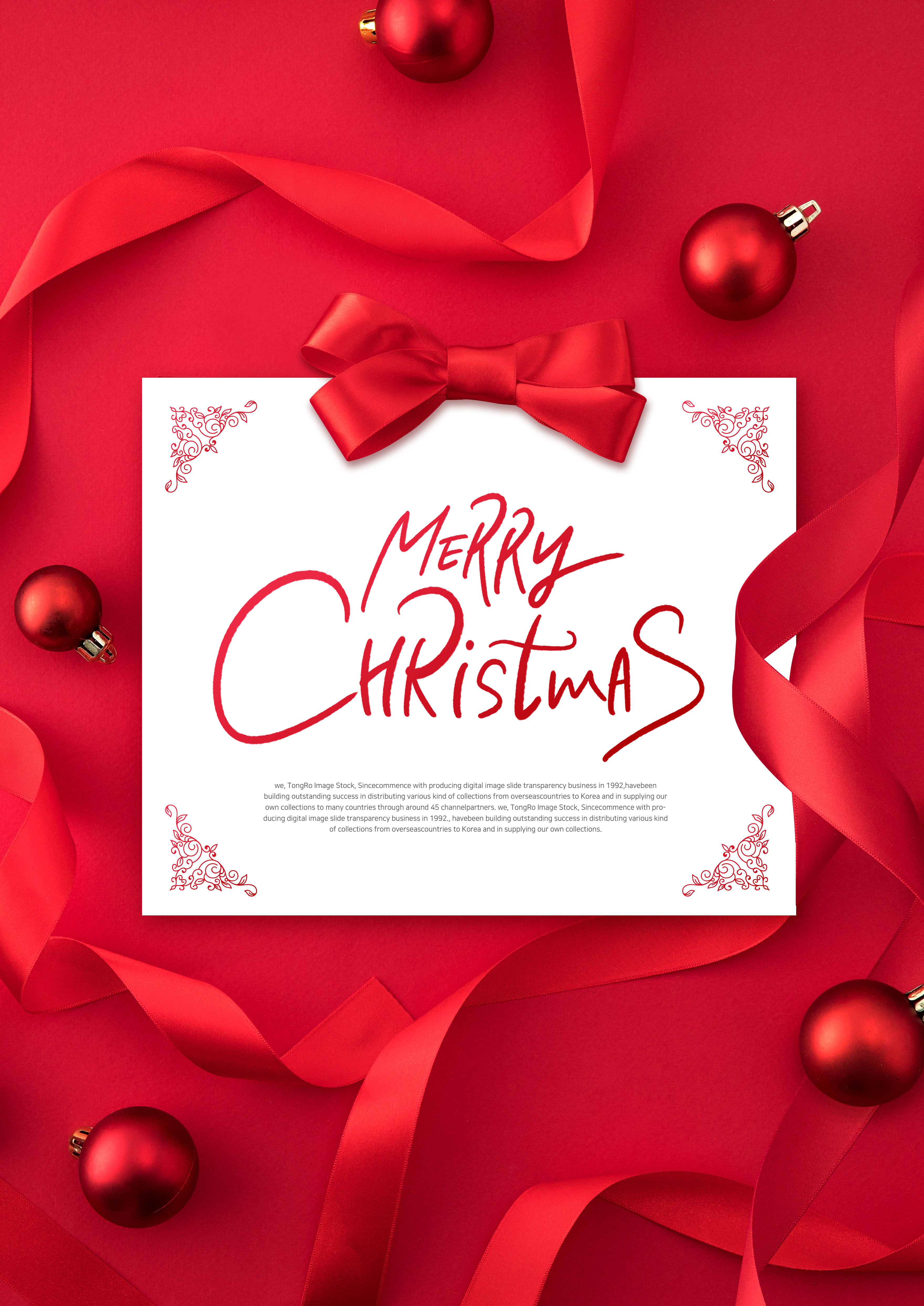 大红丝带背景圣诞祝福问候海报卡片psd素材插图