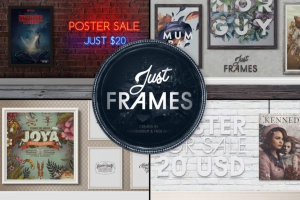 实体墙背景海报艺术作品展示样机模板 Just Frames – Prints Mockups