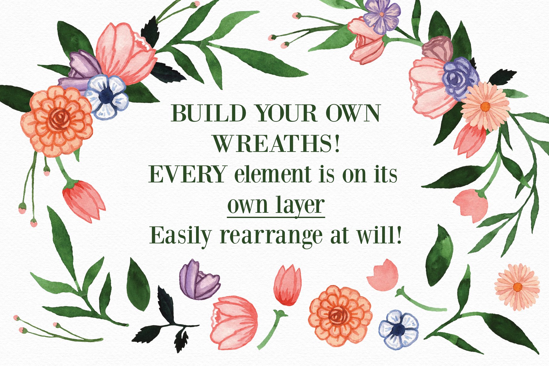 手绘水彩花卉装饰婚礼邀请函设计模板 Floral Watercolor Wedding Suite插图(4)