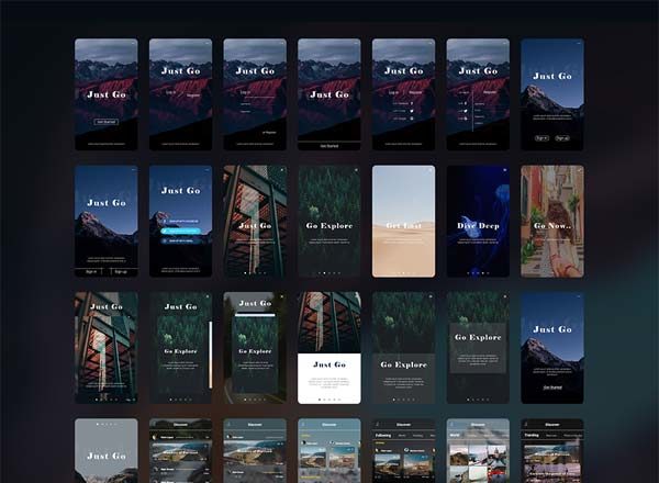 素材库下午茶：酷炫的旅行类APP UI KITS套装[XD]