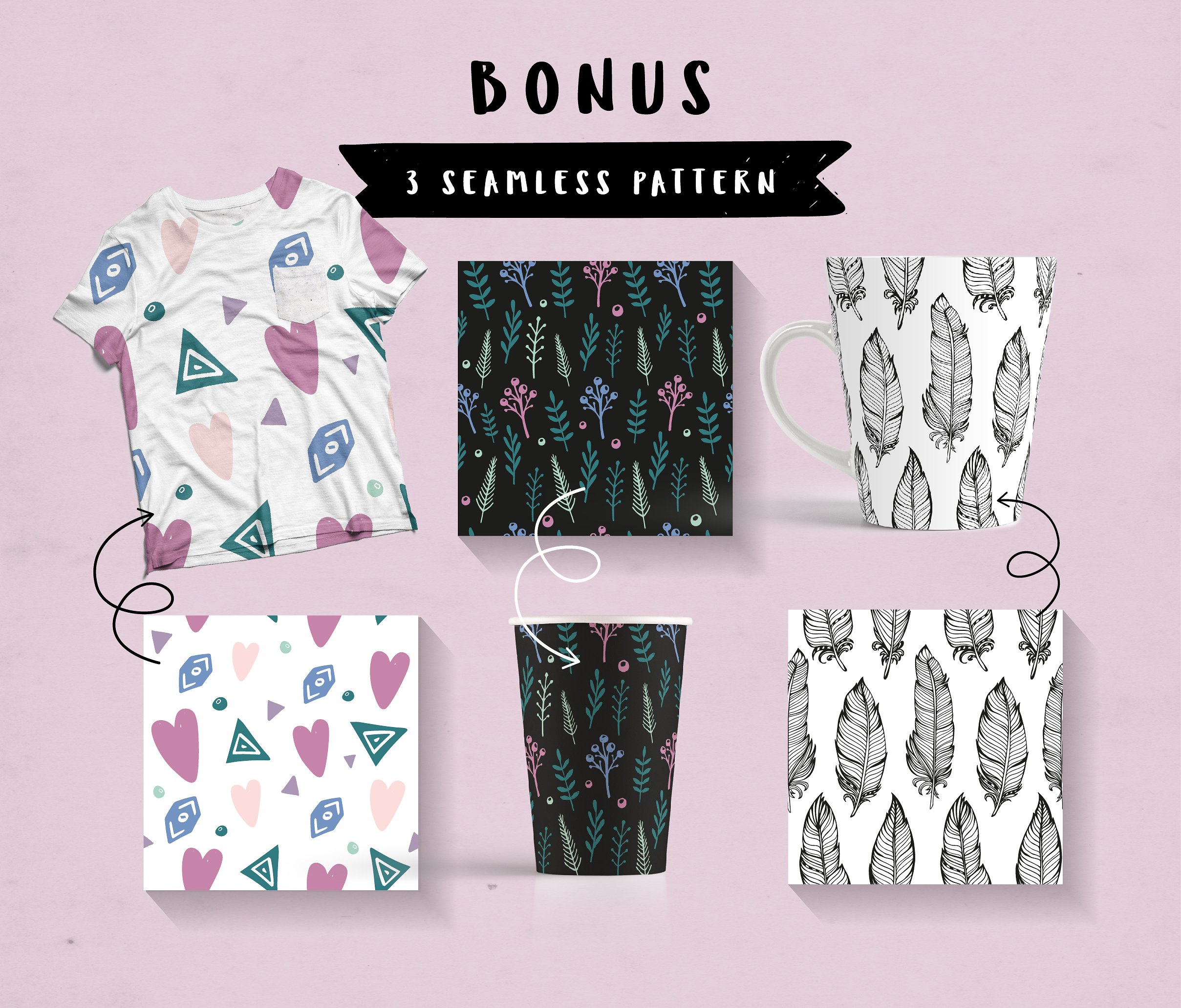 时尚的波西米亚风格剪贴画和刻字大集合插图(7)