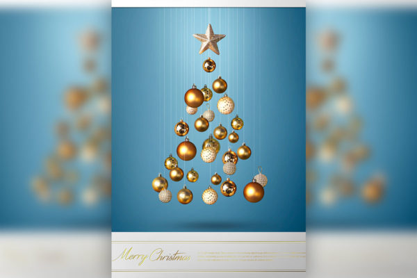 金色装饰球圣诞树海报设计素材[PSD]