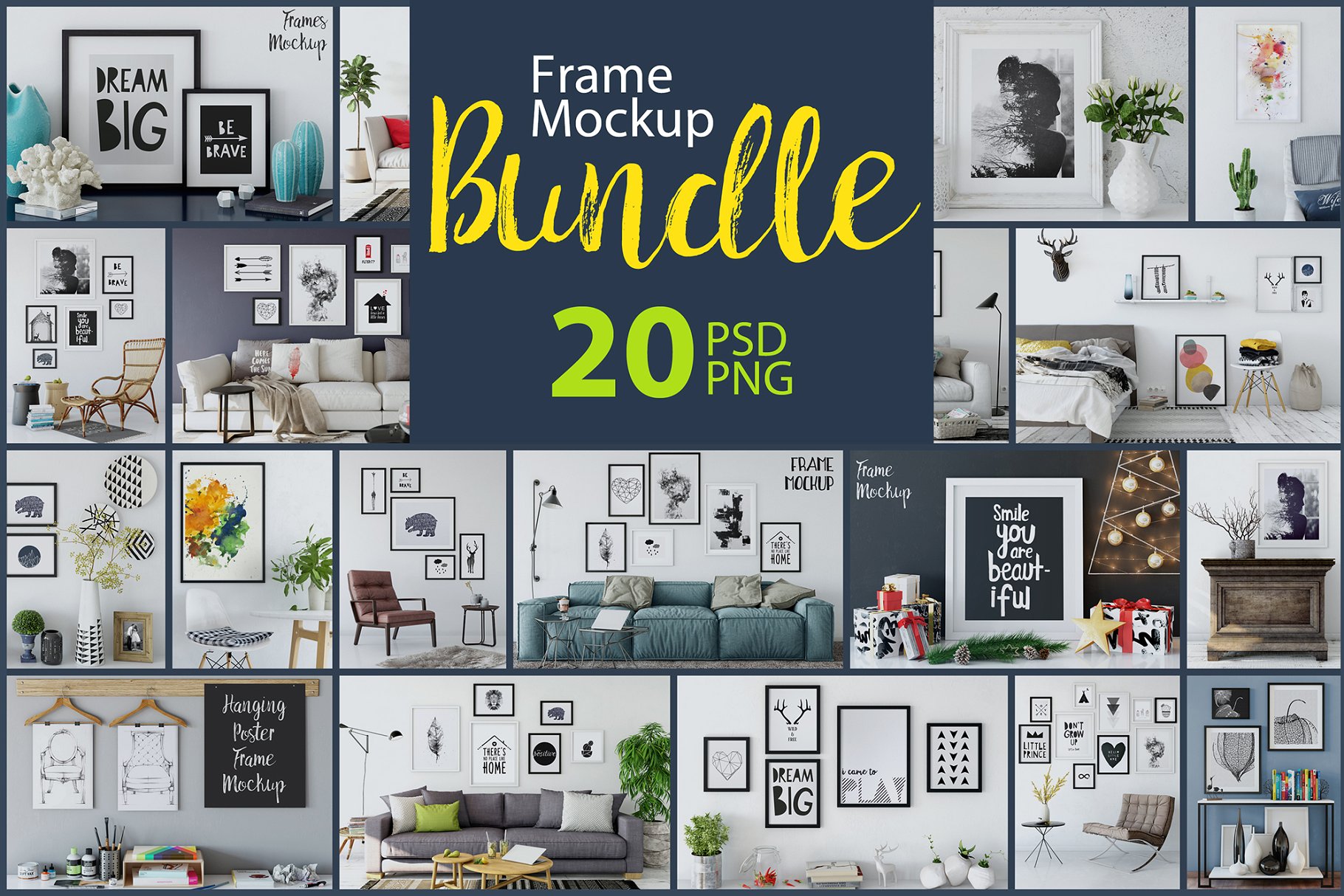 超级相框画框展示样机包 Interior Frame Mockup Bundle Vol 1插图