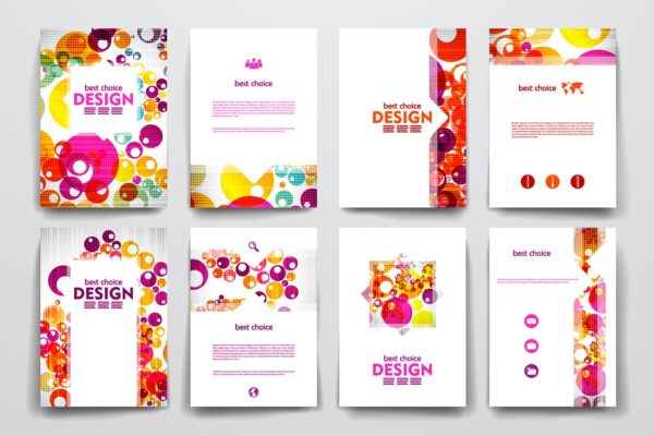 一套彩色抽象风格小册子模板 Colourful brochure templates