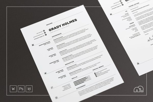 两列式简约专业简历模板 Grady – Resume/CV