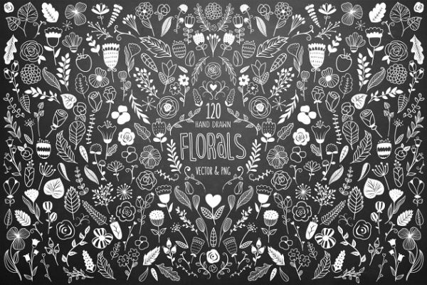 120款黑白配色花卉矢量素材 120 Black &amp; White Florals Vector Set