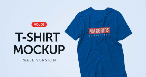 男士标准款T恤胸前印花设计效果图样机模板03 T-Shirt Mockup 03
