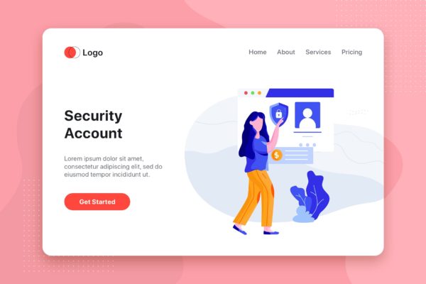 安全帐户-网上银行APP设计素材库精选概念插画 Security Account – Online Banking app concept