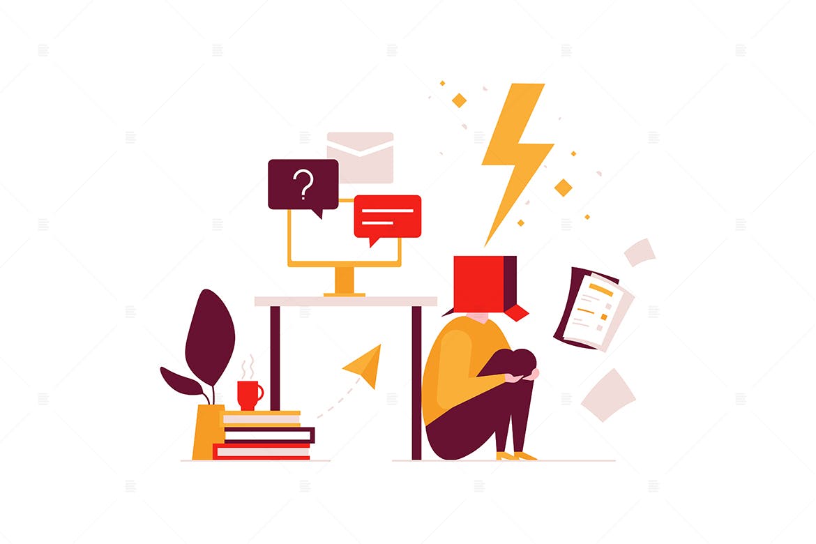 办公场景扁平化设计矢量插画 Job burnout – flat design style illustration插图