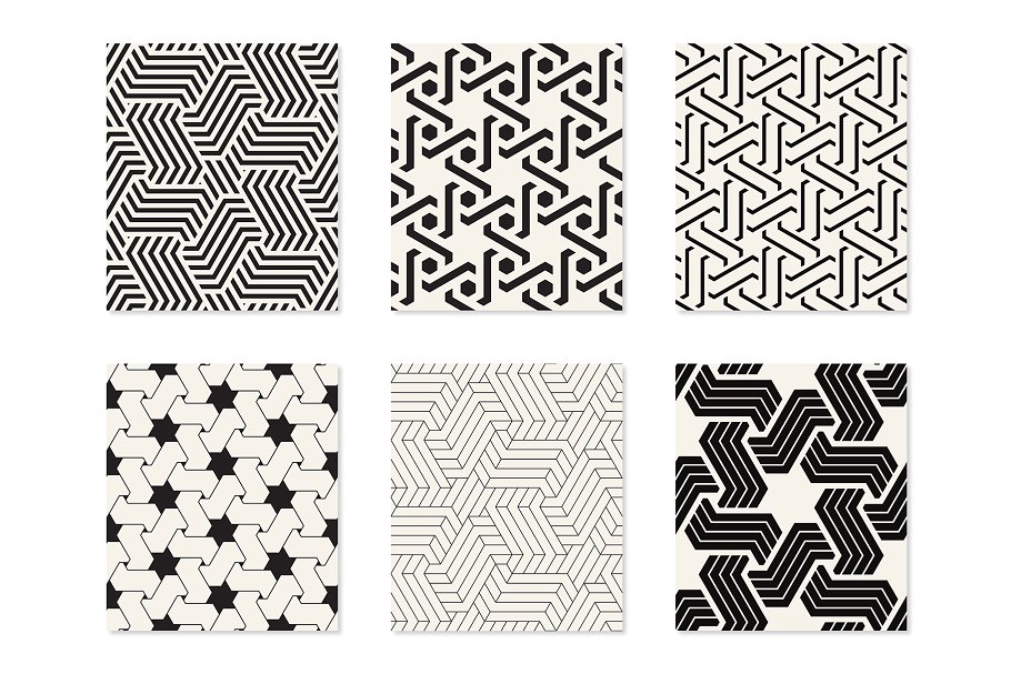 单色复杂几何无缝图案 Monochrome Seamless Patterns Set插图(3)