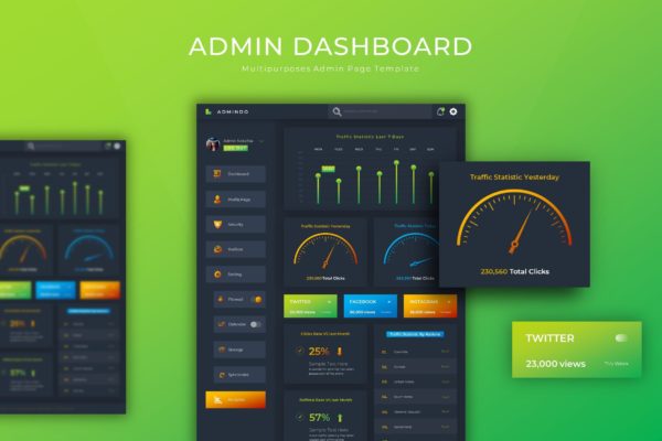 渐变色风格网站管理员后台界面设计素材库精选模板 Admindo Dashboard | Admin Template