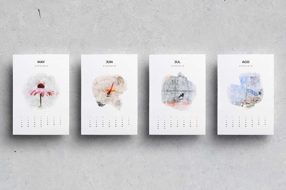 高逼格2018水彩日历模版下载[indd]插图(4)