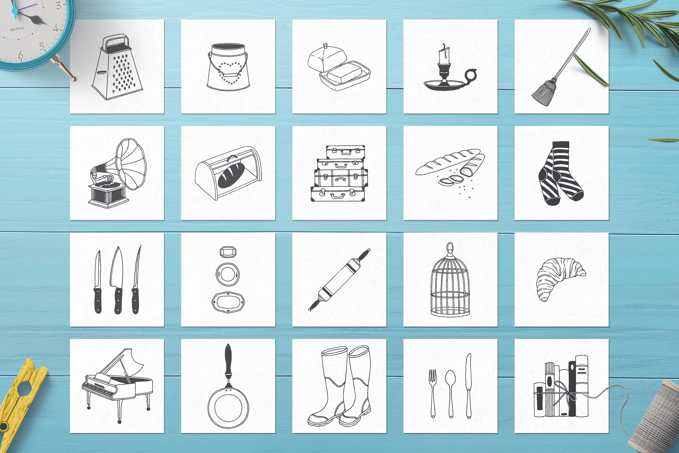 100个手绘家居用品的矢量图形素材下载[psd,ai,eps,png]插图(4)