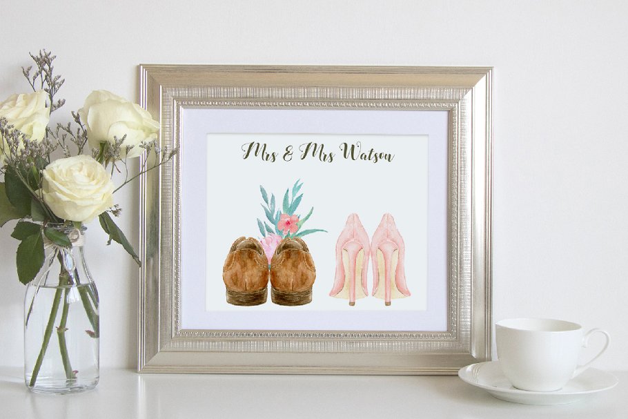 手工绘制水彩鞋婚礼元素合集 Watercolor wedding shoes clipart插图(4)