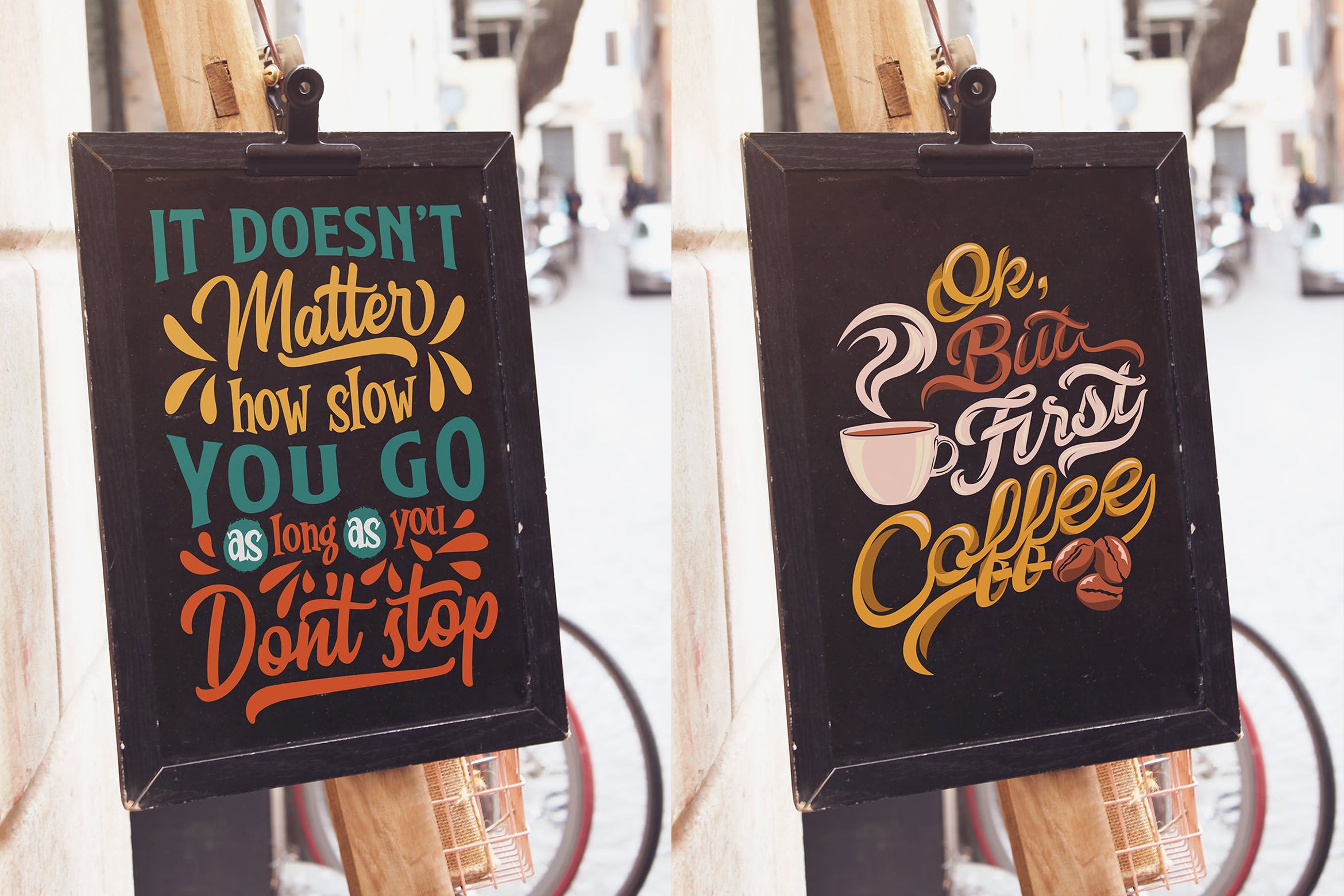 店铺黑板宣传画板告示牌设计样机 Black Slate Vertical Mockup插图