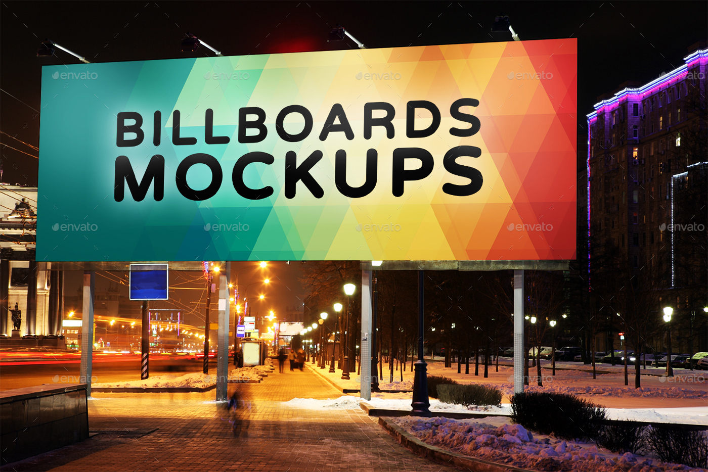 夜间广告牌展示样机模版 Billboards Mockups at Night Vol.2插图(6)