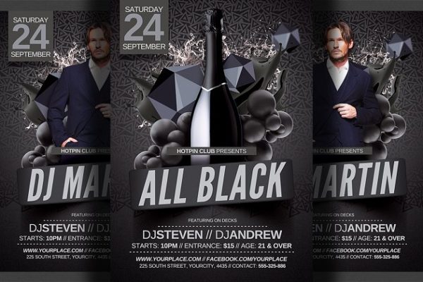 全黑装扮派对传单模板 All Black Party Flyer Template