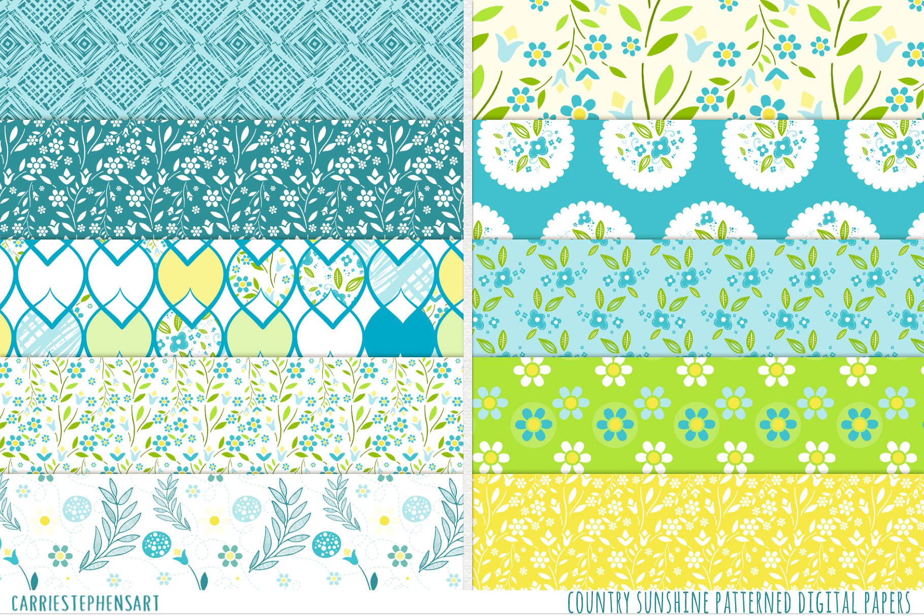 乡村花卉图案数码纸张纹理 Country Flower Pattern Digital Paper插图(4)