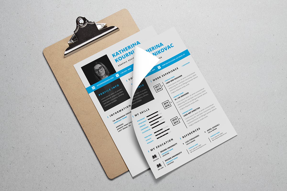 图形设计师个人简历设计模板v6 Resume Template v.6插图(1)