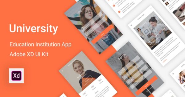 在线教育&amp;视频教育APP应用UI界面设计套件 University – Education &amp; Learning Adobe XD UI Kit
