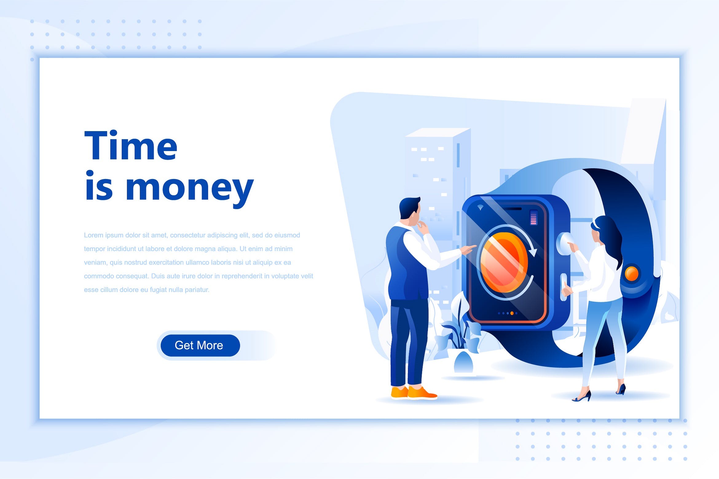 时间就是金钱主题网站设计矢量插画素材 Time Is Money Flat Landing Page Header插图