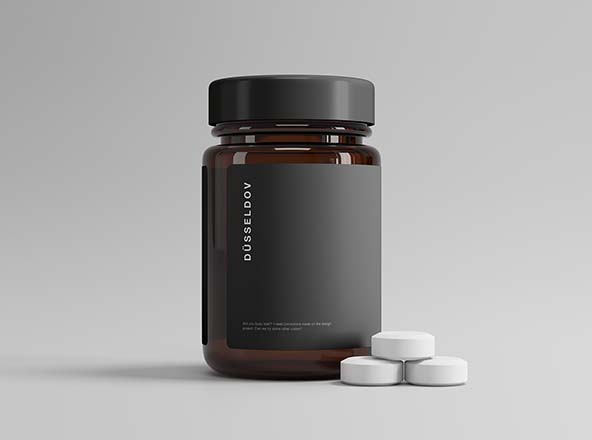 塑料药瓶外观设计展示素材库精选模板 Medicine Bottle with Pills Mockup