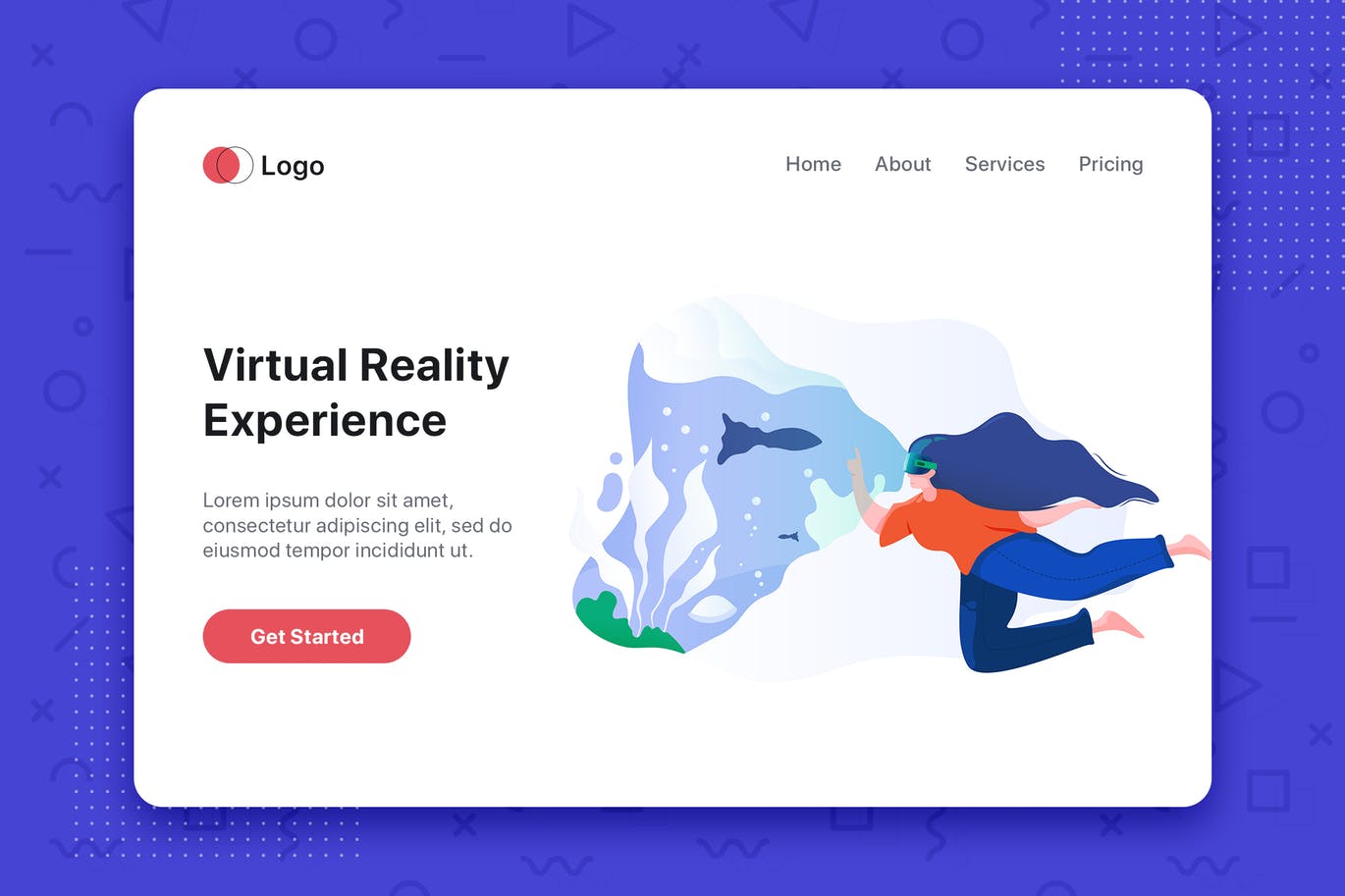 虚拟增强现实VR眼镜主题网站首页设计概念插画 Virtual augmented reality glasses concept插图