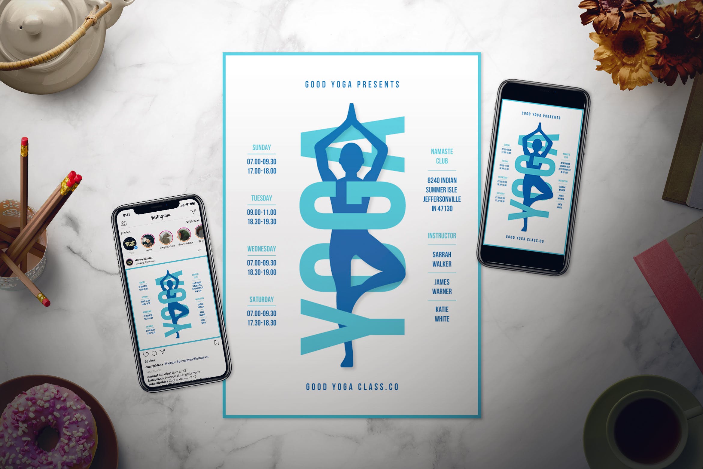 瑜伽俱乐部培训课程推广活动海报传单设计模板 Yoga Class Flyer Set插图