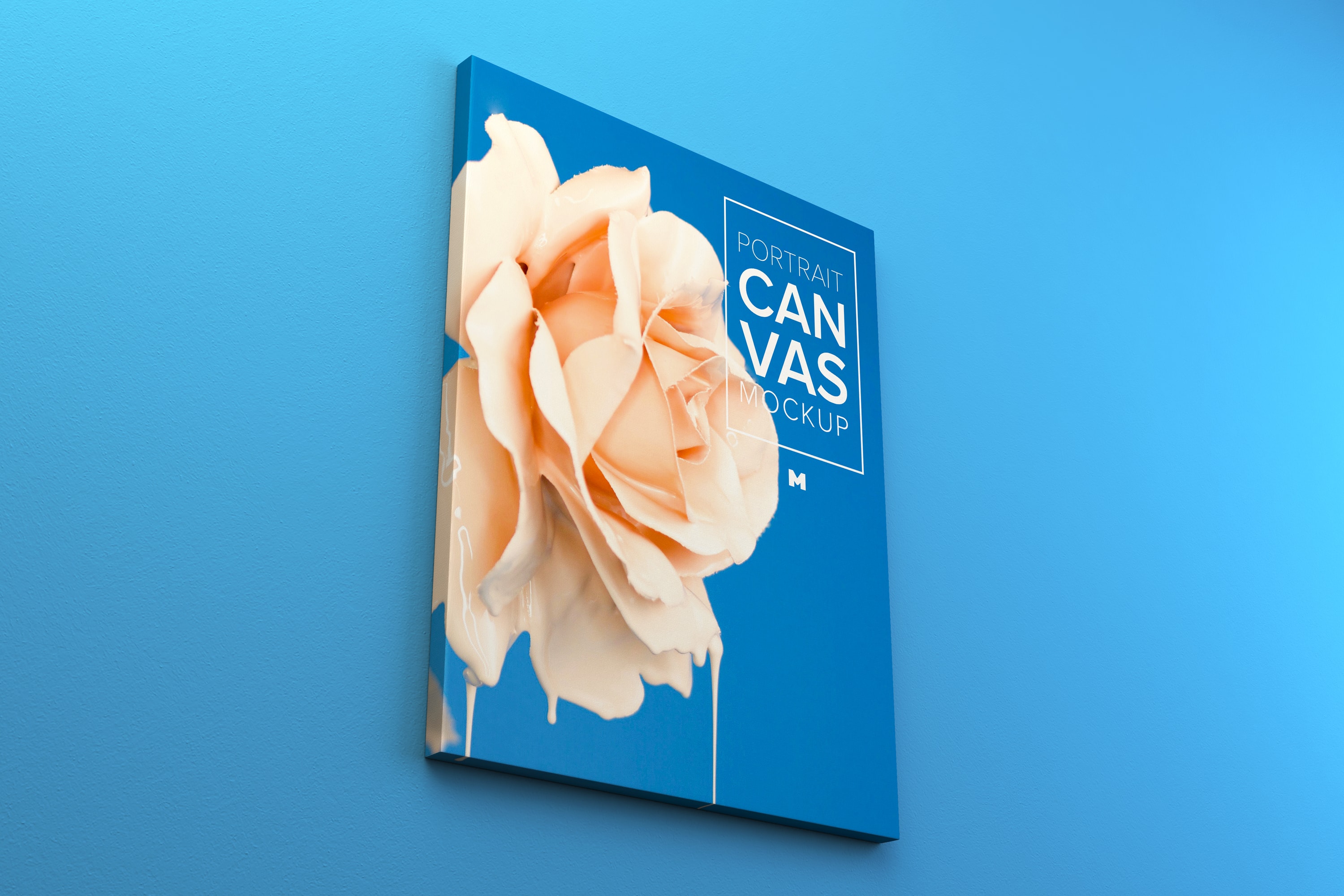 挂墙画布画框艺术作品&画像展览效果透视图样机素材 Portrait Canvas Frame Mockup Hanging on Wall in Perspective插图(1)