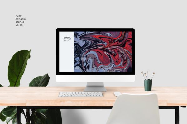 现代简约风办公场景一体机电脑素材库精选样机模板 Desktop Mockups