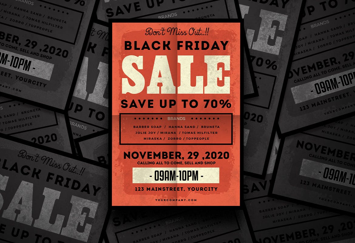 复古设计风格黒五购物节品牌联合促销活动海报传单模板 Black Friday Flyer插图(1)