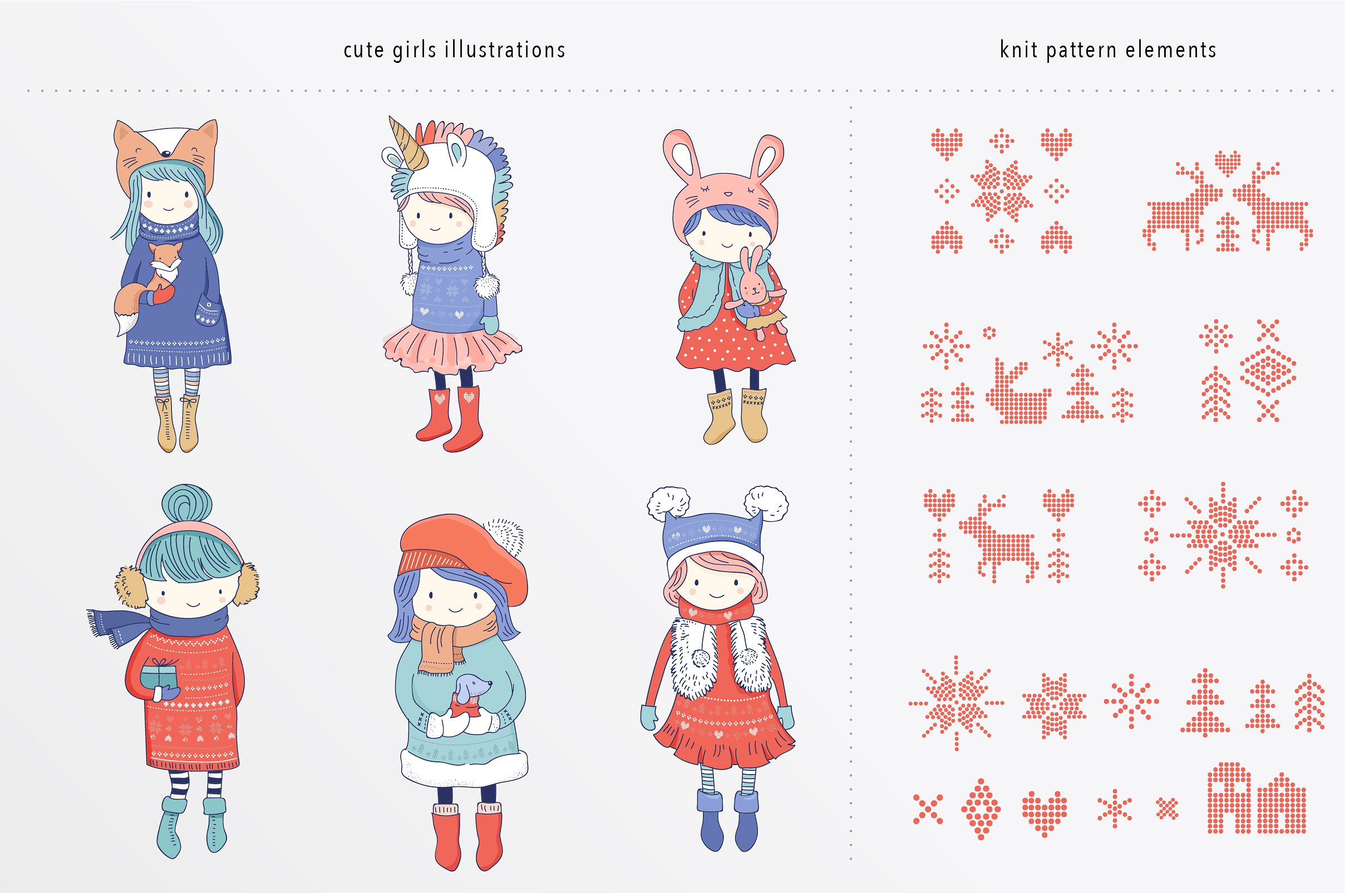 可爱的卡通冬装女孩手绘插画 Cold weather, Warm friendship插图(3)