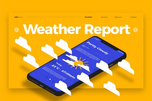 天气预报概念插画网站Banner＆着陆页模板 Weather Report – Banner &amp; Landing Page