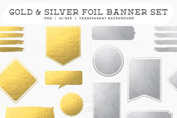 金银箔PNG横幅背景素材 Gold & Silver Foil PNG Banners
