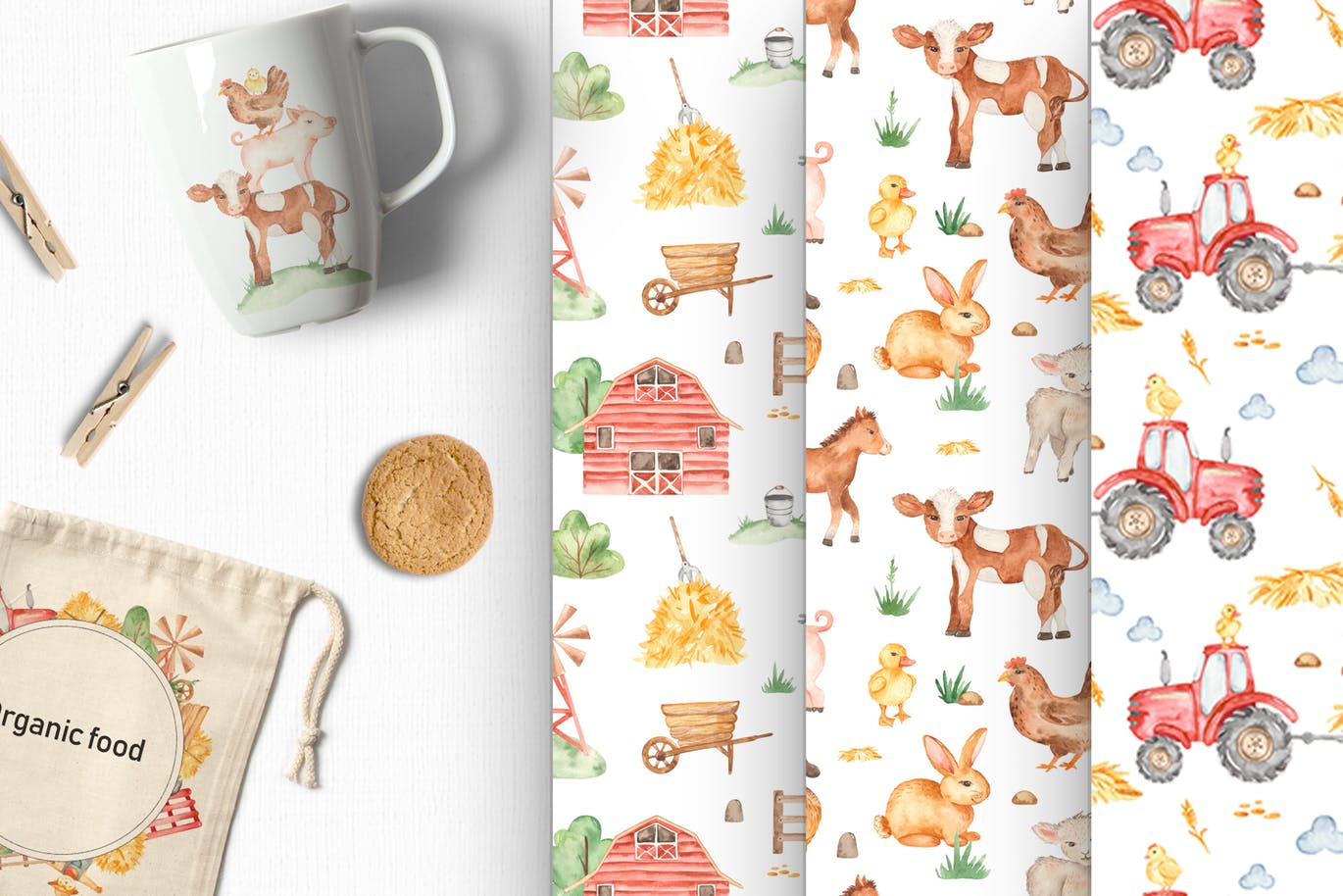 可爱农场动物水彩剪贴画素材包 Watercolor cute farm animals. Collection clipart插图(3)