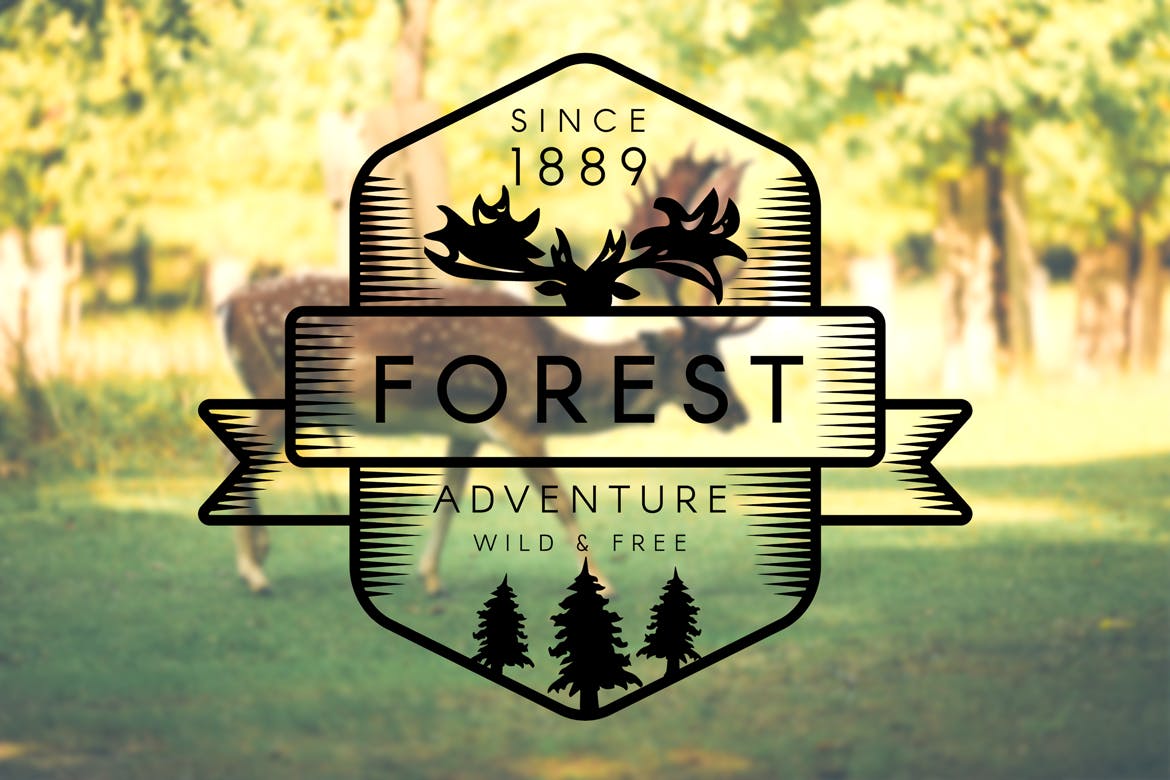 复古森林驼鹿徽章设计模板 Vintage Forest Moose Badge插图(2)