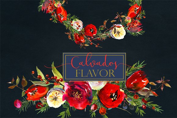 冬季红色水彩花卉剪贴画合集 Red Winter Flowers Clipart Set插图(8)