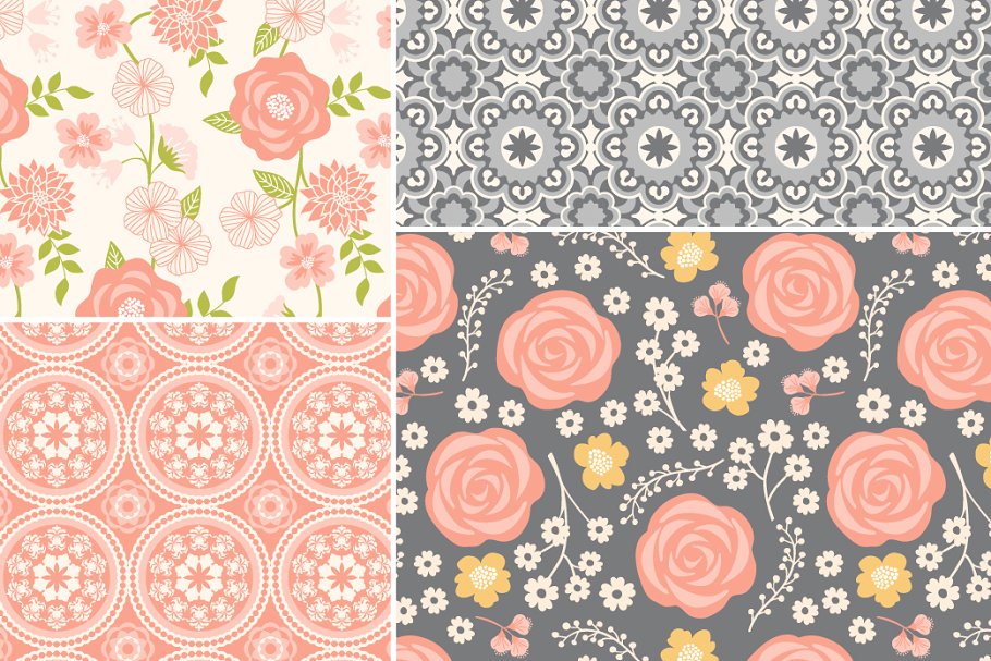 古典花卉&几何图案纹理 Vintage Floral & Geometric Patterns插图(6)