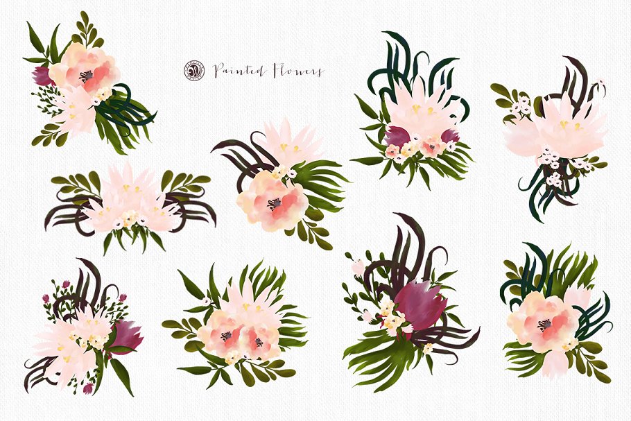 手绘素雅彩色花卉剪贴画合集 Painted Flowers插图(7)