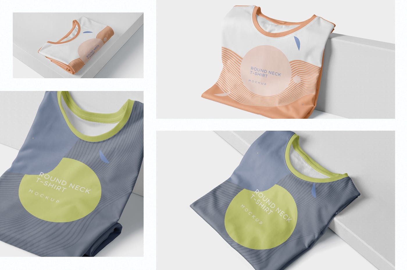 圆领T恤折叠状态印花设计展示样机模板 Folded Round-Neck T-Shirts Mockups插图(1)