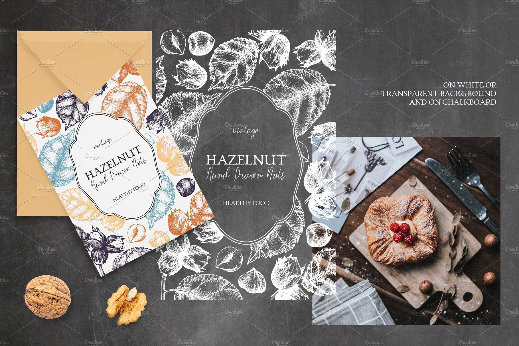 杏仁/榛子/核桃矢量插画套装 Vector Almond, Hazelnut & Walnut Set插图(4)