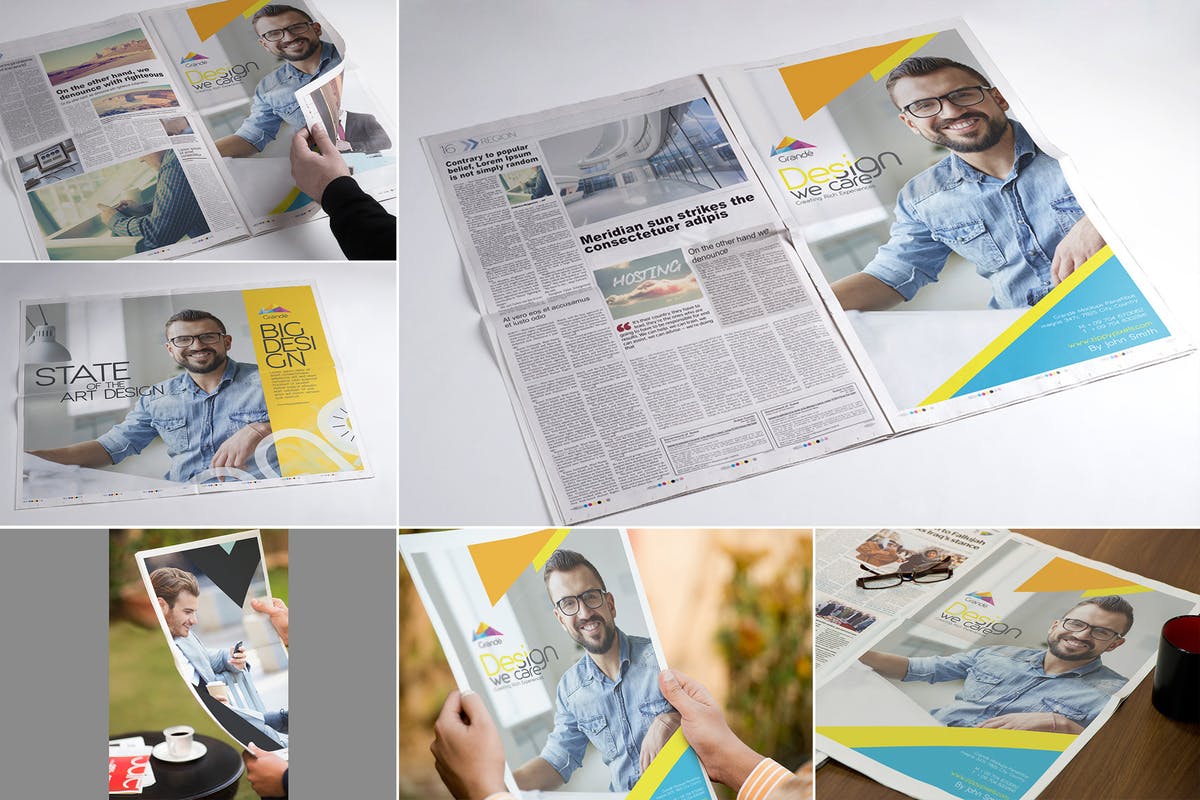 整版报纸印刷品样机设计模板 Full Page Newspaper Mockups插图